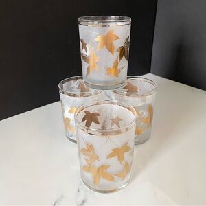SET of 4 Frosted Gold Leaves Double Old Fashioned Glasses by Culver